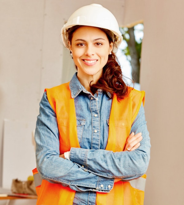 Woman wearing a construction helmet