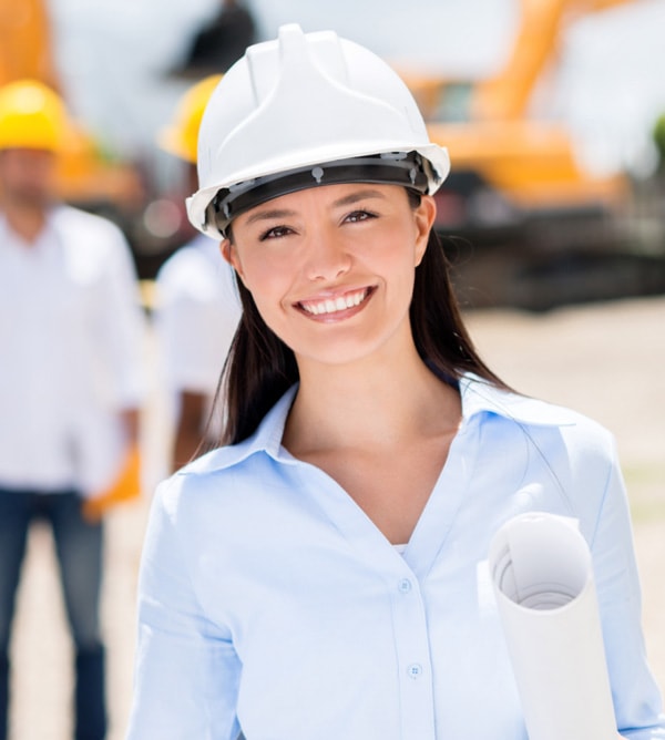 Woman wearing a construction helmet